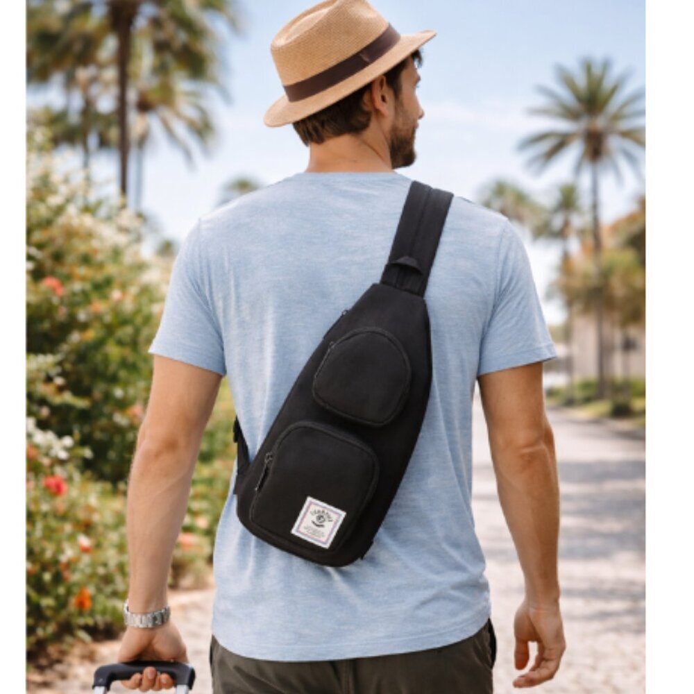 Champion Canvas Sling Bag Black Crossbody Shoulder Travel Backpack Unisex